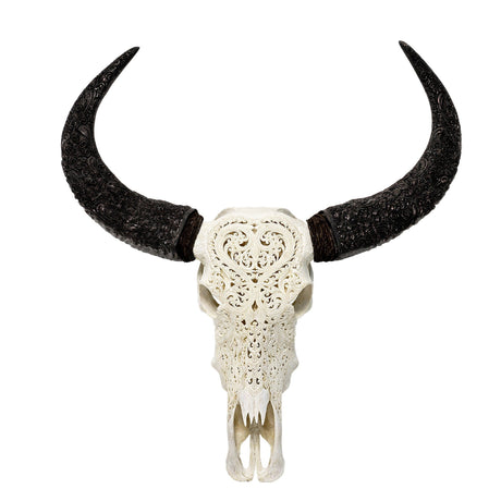 Hand Carved Buffalo Skull - White Heart