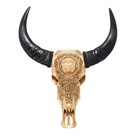 Hand Carved Buffalo Skull - Golden Brahma