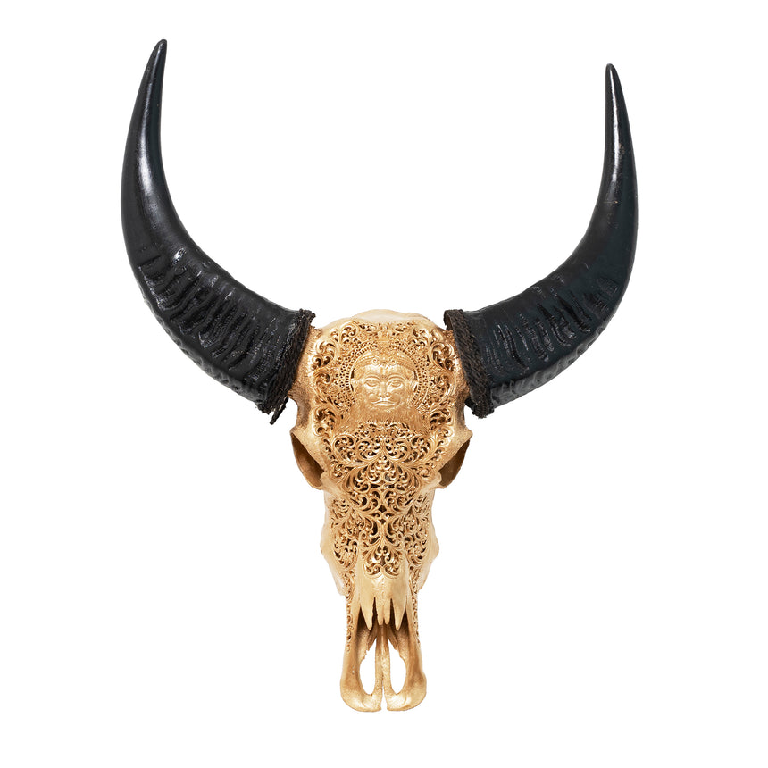 Hand Carved Buffalo Skull - Golden Hanuman – Skull Bliss