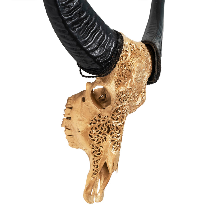 Hand Carved Buffalo Skull - Golden Hanuman – Skull Bliss