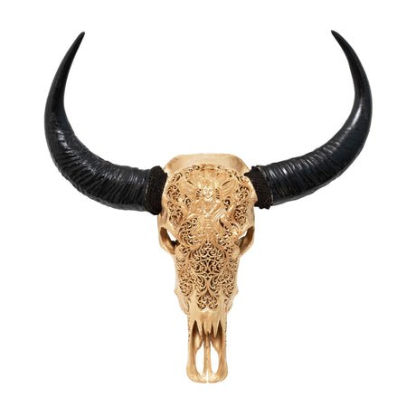Hand Carved Buffalo Skull - Golden Vishnu