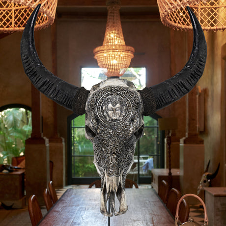 Hand Carved Buffalo Skull - Gray Brahma