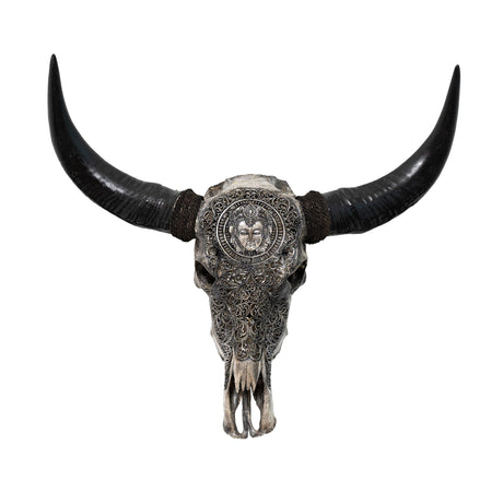 Hand Carved Buffalo Skull - Gray Brahma