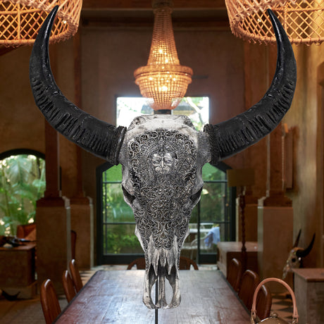 Hand Carved Buffalo Skull - Gray Hanuman