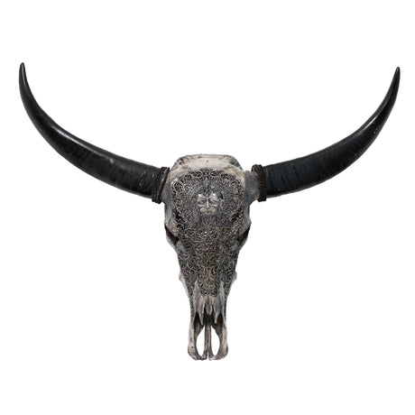 Hand Carved Buffalo Skull - Gray Hanuman