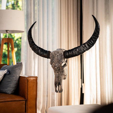 Hand Carved Buffalo Skull - Gray From Hell
