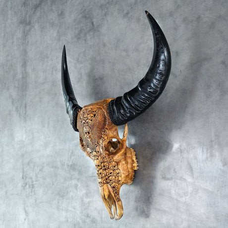 Hand Carved Buffalo Skull - Antique From Hell