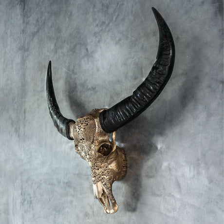 Hand Carved Buffalo Skull - Gold From Hell