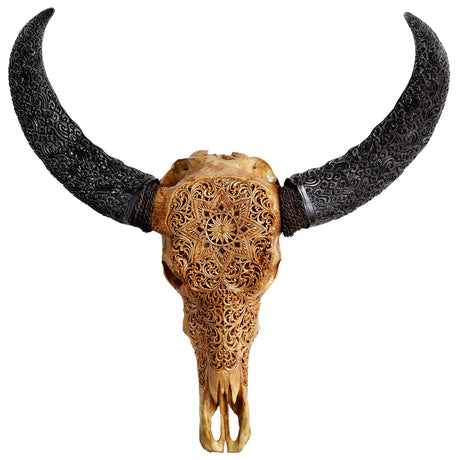 Hand Carved Buffalo Skull - Mystic Mandala《Antique Finish》