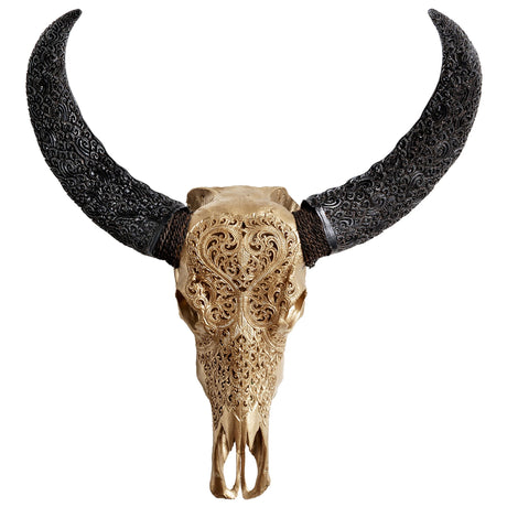 Hand Carved Buffalo Skull - Golden Heart