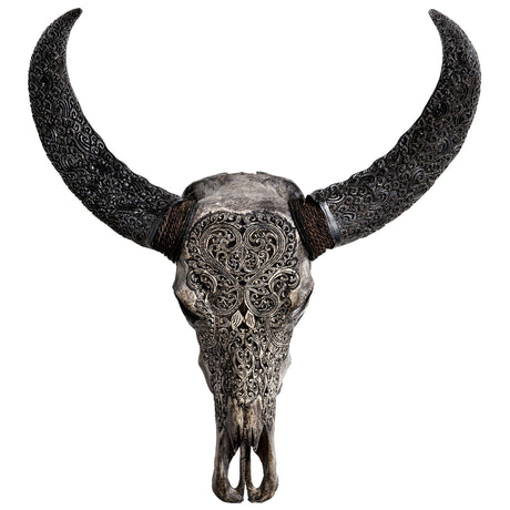 Hand Carved Buffalo Skull - Gray Heart