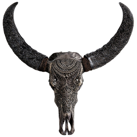 Hand Carved Buffalo Skull - Gray Boho