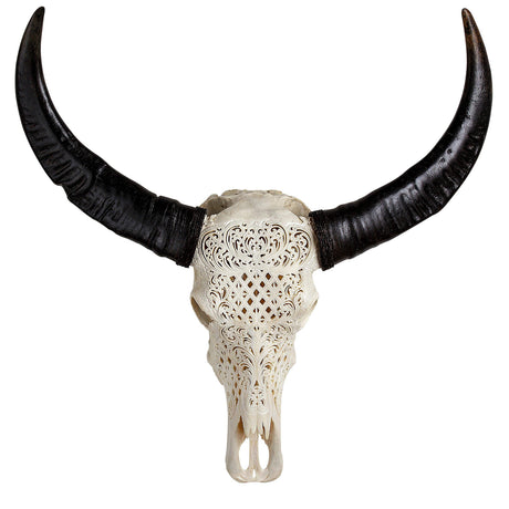 Hand Carved Buffalo Skull - Celtic Flower
