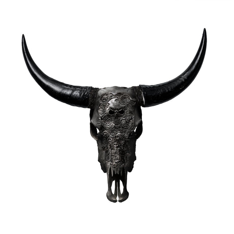 Hand Carved Cow Skull - Black Thorn