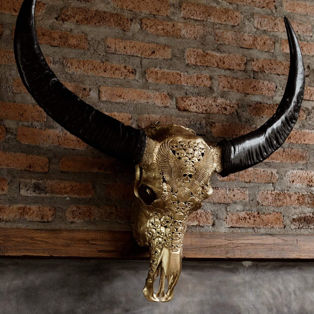 Hand Carved Buffalo Skull - Dragons《Antique Finish》 – Skull Bliss