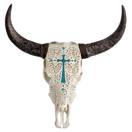 Hand Carved Cow Skull - Tinted Faith