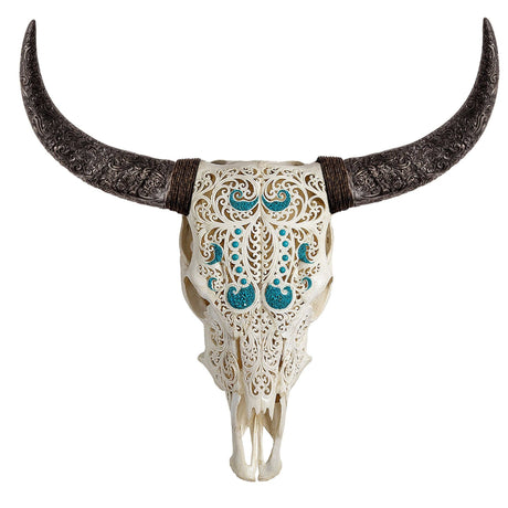 Hand Carved Cow Skull - Wavy Water