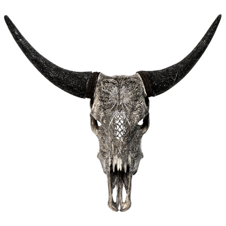 Hand Carved Cow Skull - Gray Lotus