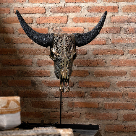 Hand Carved Cow Skull - Celtic Spirit // Metallic Finish