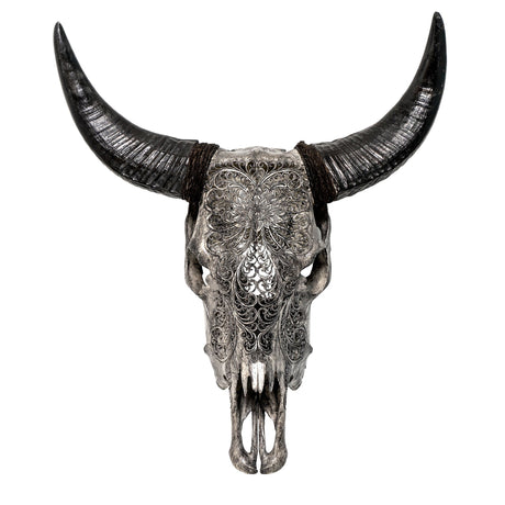 Hand Carved Cow Skull - Gray Lotus