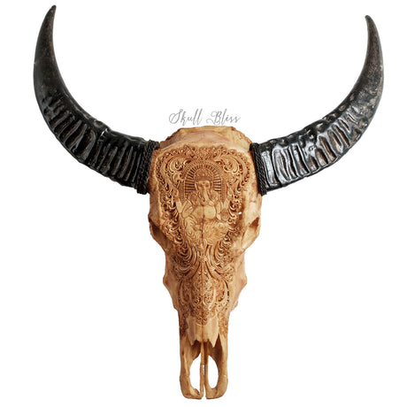 Hand Carved Buffalo Skull - Antique Ganesha
