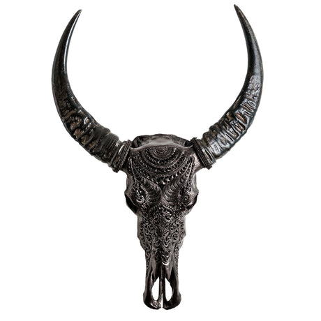 Hand Carved Buffalo Skull - Black Boho