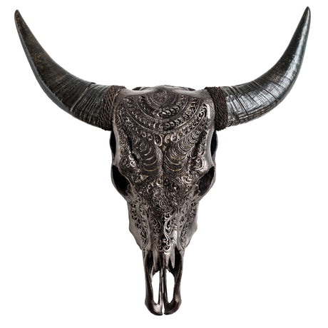 Hand Carved Cow Skull - Black Boho