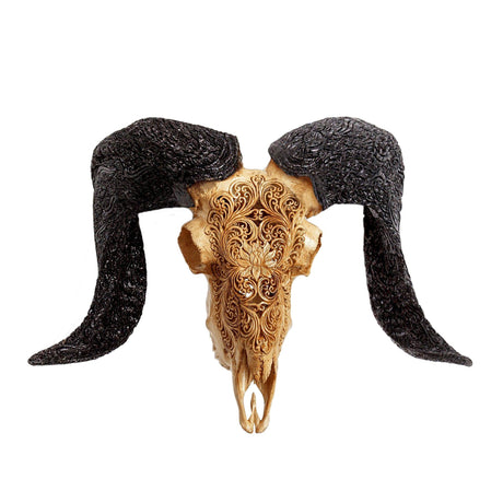 Hand Carved Ram Skull - Antique Lotus