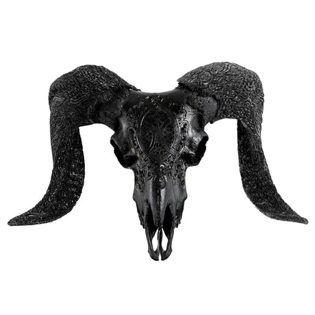 Hand Carved Ram Skull - Black Phantom