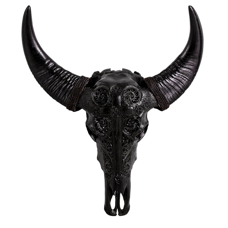 Hand Carved Buffalo Skull - Black Cross – Skull Bliss
