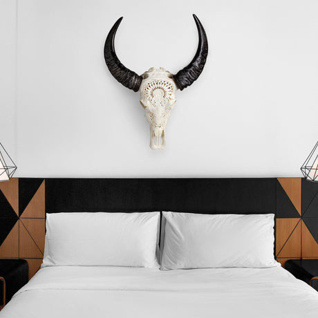 Hand Carved Buffalo Skull - Indian & Eagle