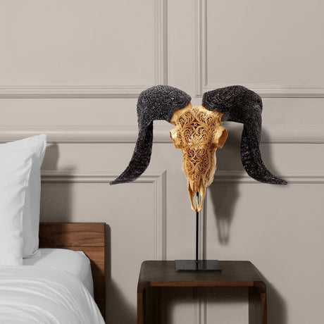 Hand Carved Ram Skull - Antique Lotus