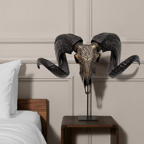 Hand Carved Ram Skull - Boho Tribal // Metallic Finish