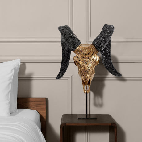 Hand Carved Ram Skull - Golden Boho