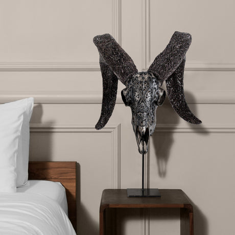 Hand Carved Ram Skull - Gray Phantom