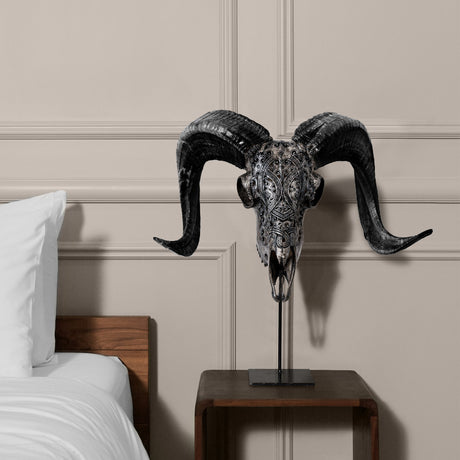Hand Carved Ram Skull - Gray Phantom
