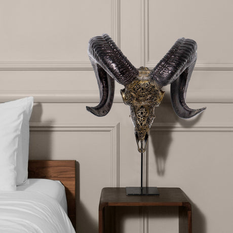 Hand Carved Ram Skull - Predator // Metallic Finish