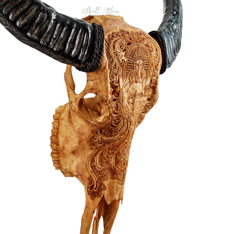 Hand Carved Buffalo Skull - Antique Ganesha