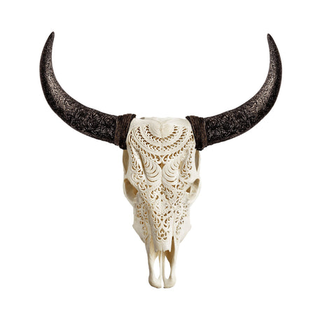 Hand Carved Cow Skull - White Boho