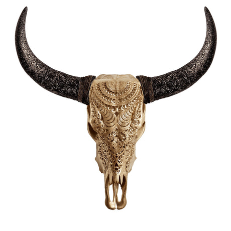 Hand Carved Cow Skull - Golden Boho