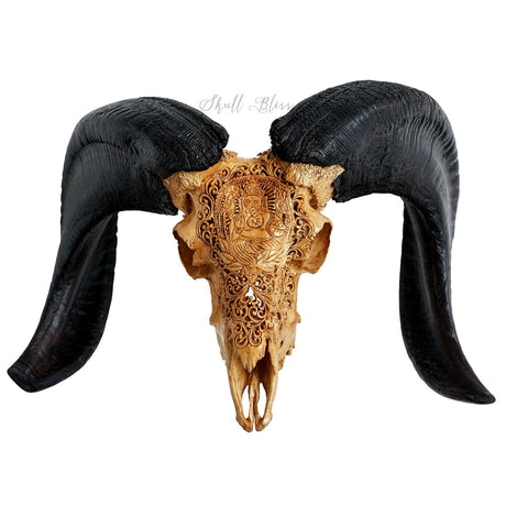 Hand Carved Ram Skull - Antique Ganesha