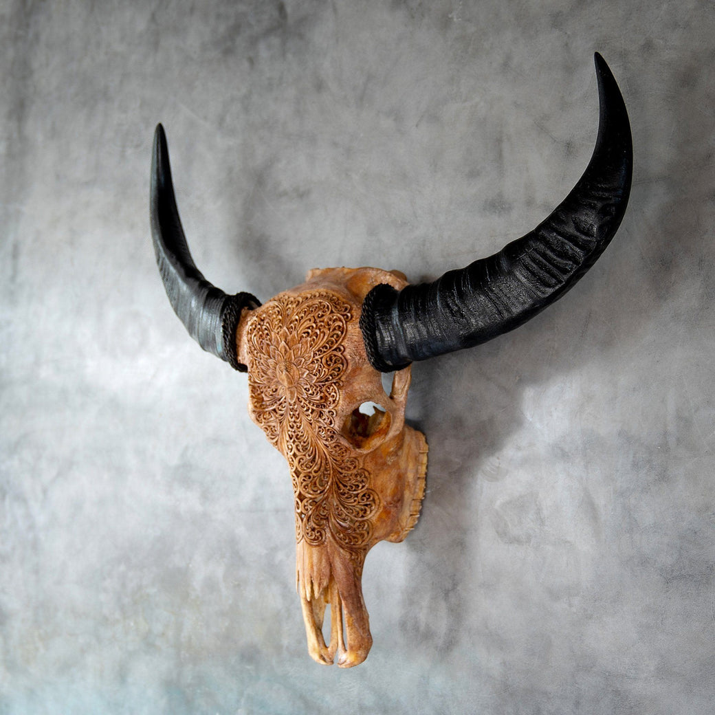 Hand Carved Buffalo Skull - Antique Lotus – Skull Bliss