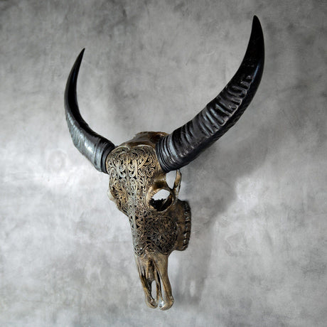 Hand Carved Buffalo Skull - Celtic Spirit // Metallic Finish