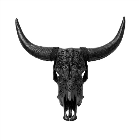 Hand Carved Cow Skull - Mystic Cross // Matte Black Finish