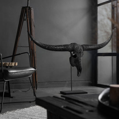 Hand Carved Longhorn Skull - Mystic Cross // Matte Black Finish