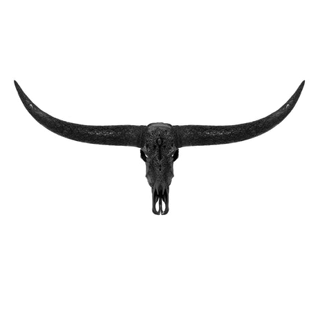 Hand Carved Longhorn Skull - Mystic Cross // Matte Black Finish