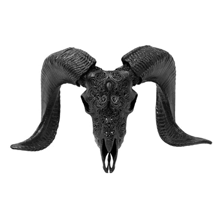 Hand Carved Ram Skull - Mystic Cross // Matte Black Finish