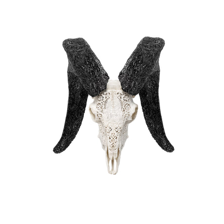 Hand Carved Ram Skull - White Shiva