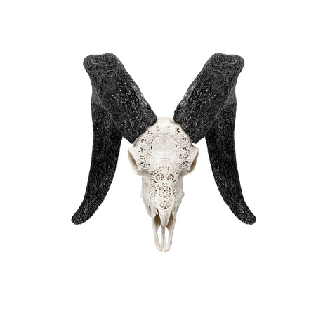 Hand Carved Ram Skull - White Hanuman