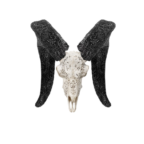 Hand Carved Ram Skull - White Vishnu